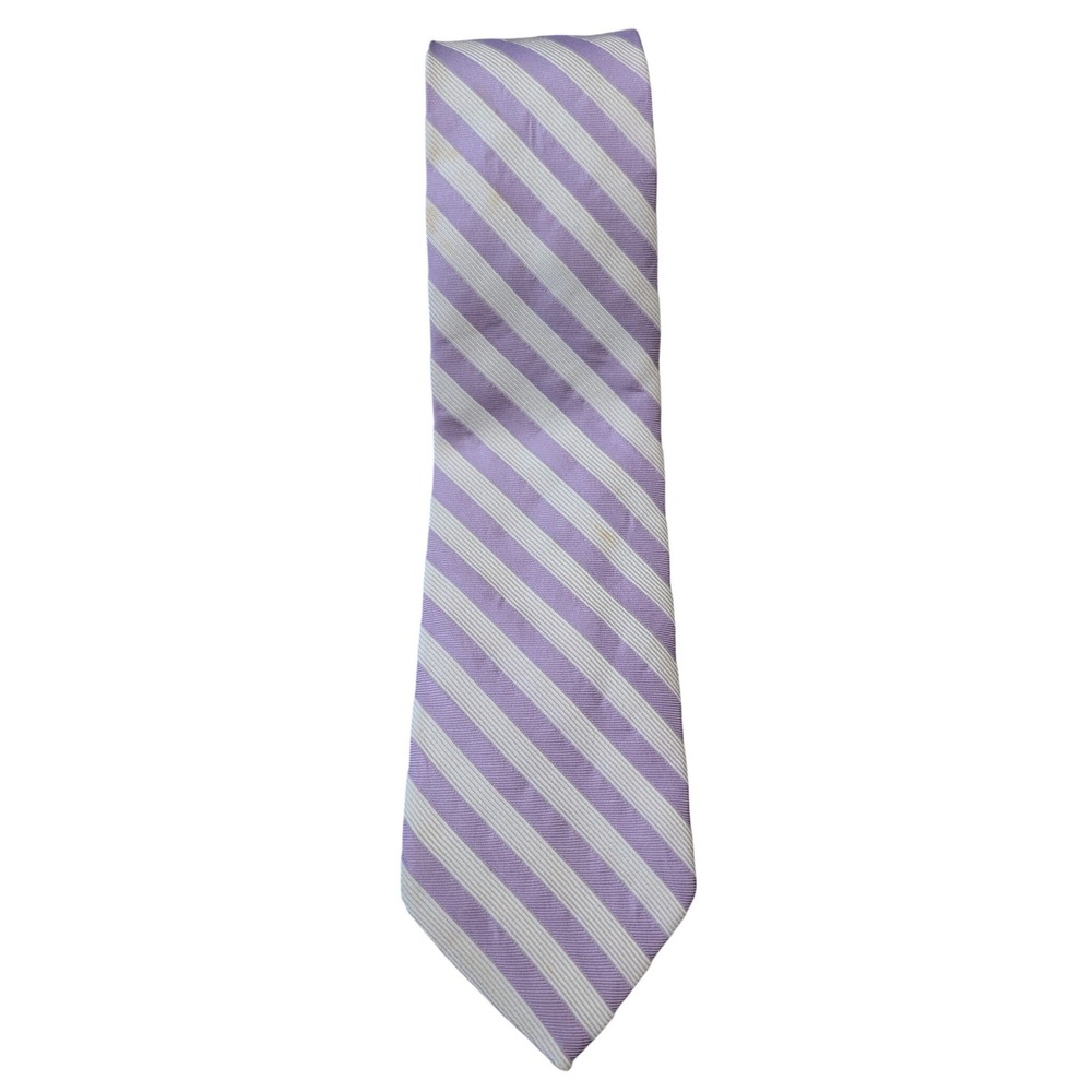 Brooks Brothers 100% Silk Purple‎ White Stripe Pattern Neck Tie